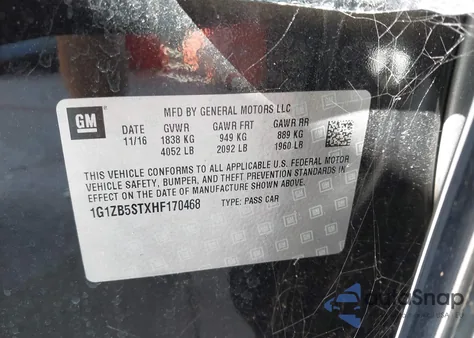 2017 Chevrolet Malibu Ls z USA, uszkodzony, nr VIN 1G1ZB5STXHF170468